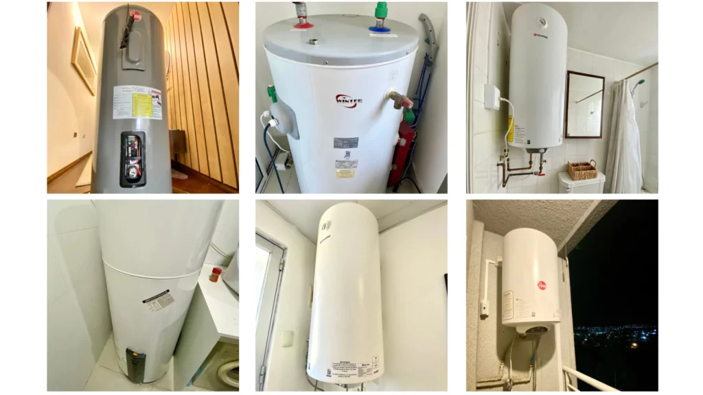 Termo eléctrico correctamente instalado en muro, mostrando una instalación ordenada y segura conforme a normativa SEC